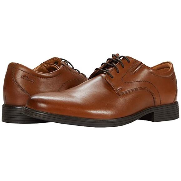 NWT Clarks Men's Whiddon Plain Oxford Dark Tan Leather 10 Medium US